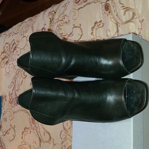 Black leather peep toe ankle booties